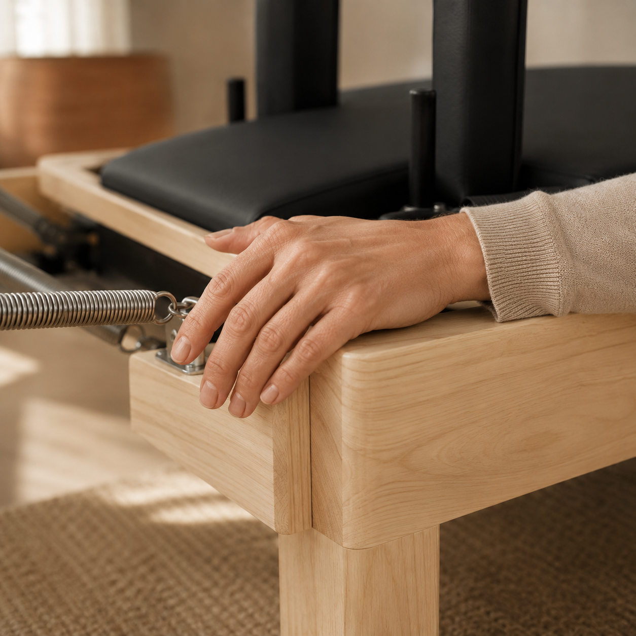Studio — Massieve Pilates Reformer in rubberhout en esdoorn