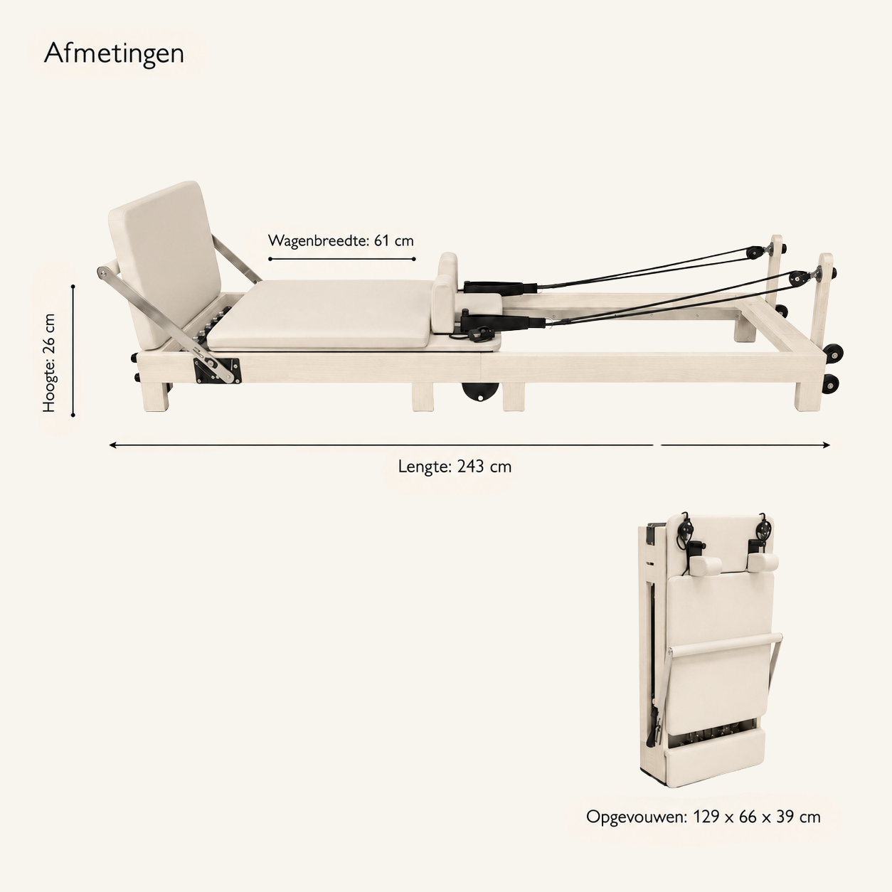 Pure — Opvouwbare Pilates Reformer in beige hout