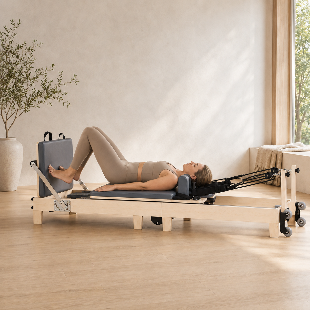 Pro — Opvouwbare Pilates Reformer in eikenhout en esdoorn