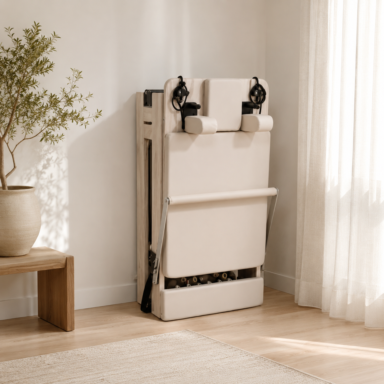 Pure — Opvouwbare Pilates Reformer in beige hout