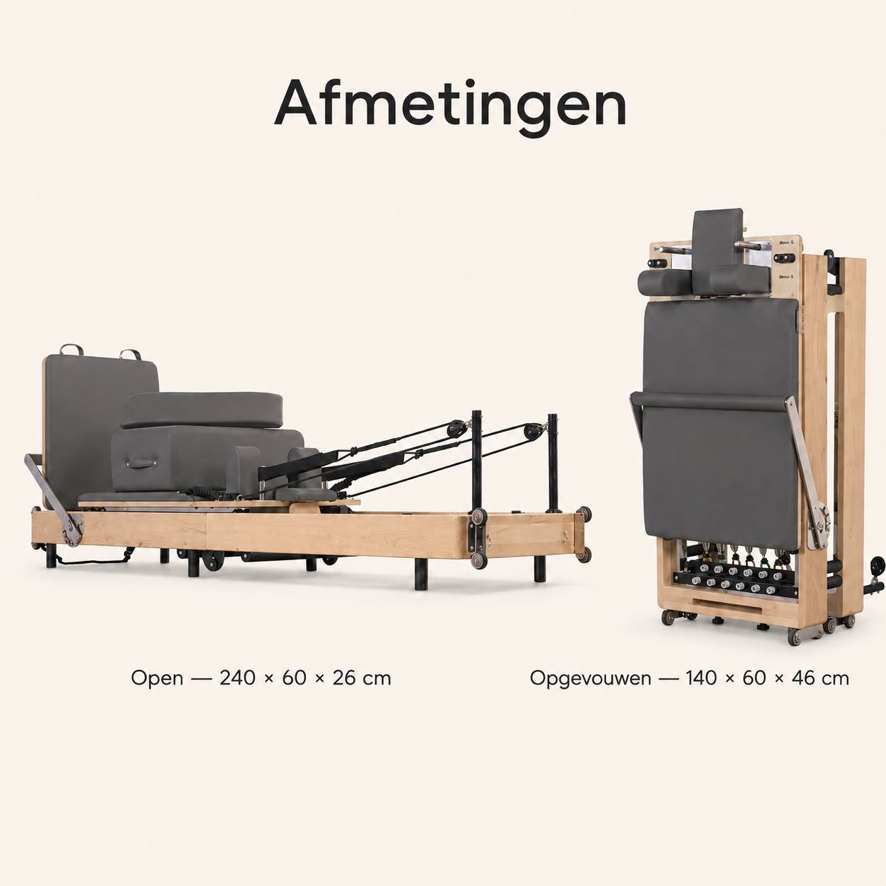 Pro — Opvouwbare Pilates Reformer in eikenhout en esdoorn