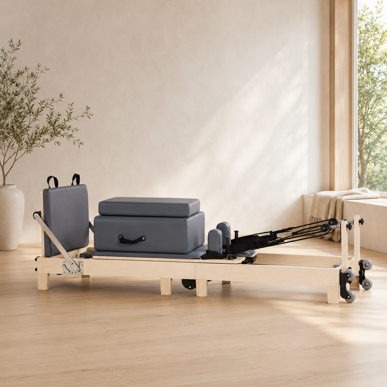 Pro — Opvouwbare Pilates Reformer in eikenhout en esdoorn
